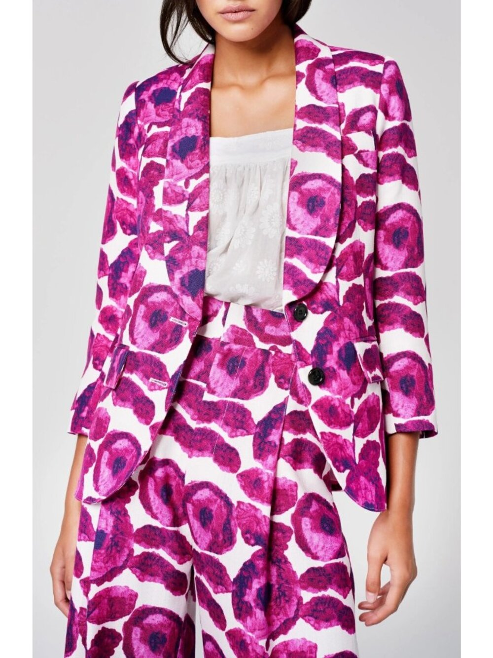 Smythe Women's Shawl Collar Dickens Blazer Jacket in Begonia Floral Size 2
